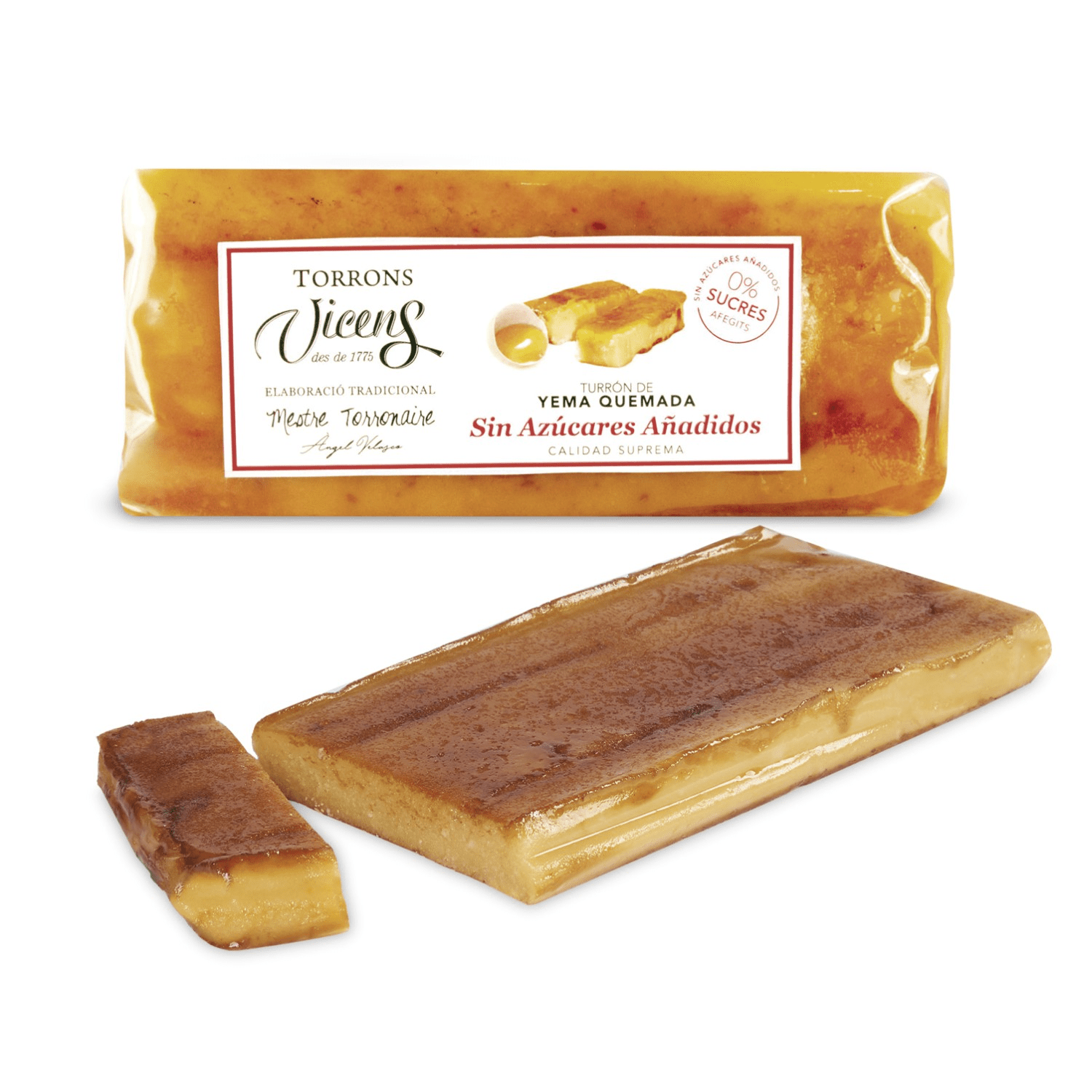 Turrón Artesanos sin azúcar Yema Quemada Vicens 1 x 250 gr - Bombones - Vicens - 8410495540349 - ExtraVirgen.Store
